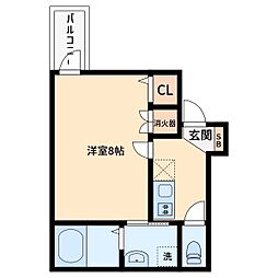 バス大物 1Kの間取図画像