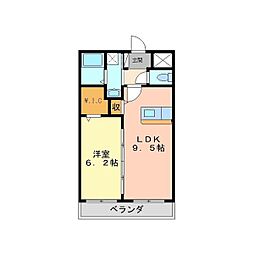 ディアコート立花 1LDKの間取図画像