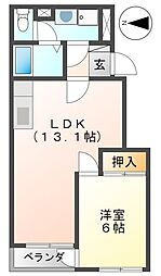 ローズコート富松 1LDKの間取図画像