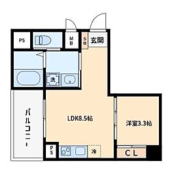 E-Bonheur尼崎 1LDKの間取図画像