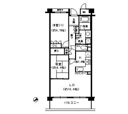 甲子園六石町ハイツ 2LDKの間取図画像
