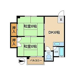 市隆ハイツ立花弐番館 2DKの間取図画像