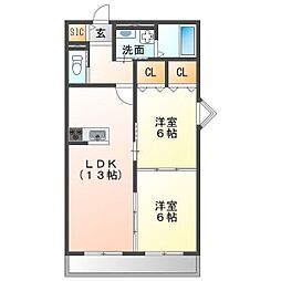 レジデンス ムコフルール 2LDKの間取図画像