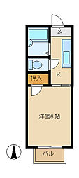 プリンス立花C 1Kの間取図画像
