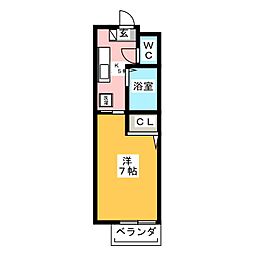 カーサB&C ワンルームの間取図画像