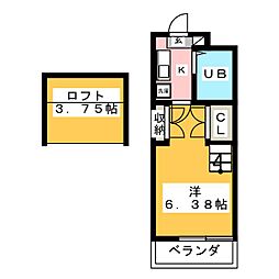シティパレス上尾3 1Kの間取図画像