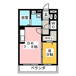 アエル大宮三橋 1DKの間取図画像