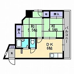 浅井マンション 2DKの間取図画像