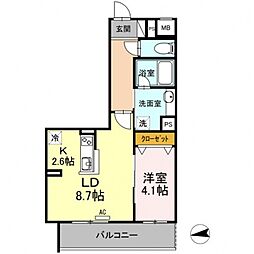 ヴェッセル持田 1LDKの間取図画像
