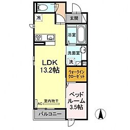 レーヴ・リボンYK 1LDKの間取図画像