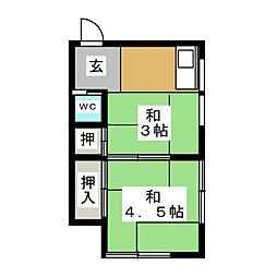 石川荘 2Kの間取図画像