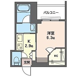 シャルール 1Kの間取図画像