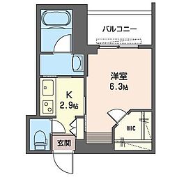 シャルール 1Kの間取図画像
