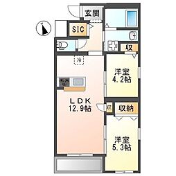 シャイン湘南 2LDKの間取図画像