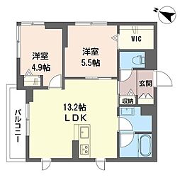 エスポワールヌーヴォー 2LDKの間取図画像