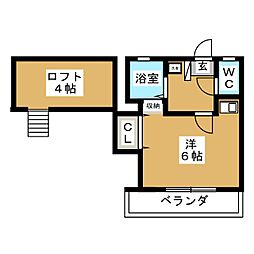 クエストヴィラII 1階ワンルームの間取り