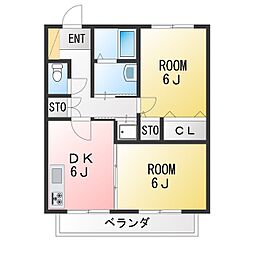 ハイツ若宮 2DKの間取図画像