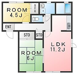 コート・ビレッジB 2LDKの間取図画像