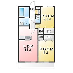 スカイヒル横濱六ツ川B棟 2LDKの間取図画像