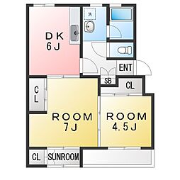 第2和同マンション 2DKの間取図画像