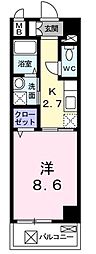 ヒルズビッグウエスト 1Kの間取図画像