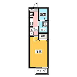 プランドール 1Kの間取図画像