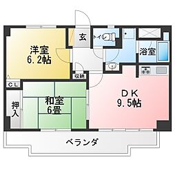 クリフサイド中川 2DKの間取図画像