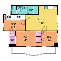 オーク・ツダ 3LDKの間取図画像