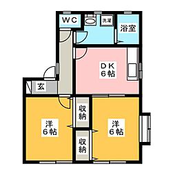 プリモカーザC 2DKの間取図画像
