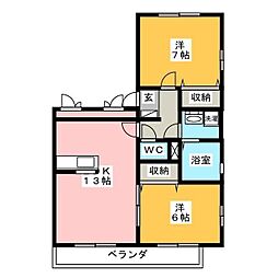 エーデルハイムA 2LDKの間取図画像