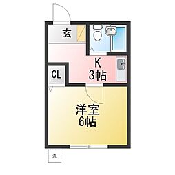 プランターパークサイド 1Kの間取図画像