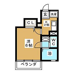 グランパスコート 1Kの間取図画像