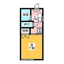 大富ヴィラ 1Kの間取図画像