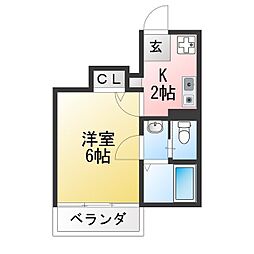 グランパスコート 1Kの間取図画像