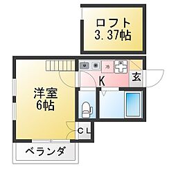 OCEAN'S7 1Kの間取図画像