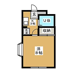 メリーカンパニー 1Kの間取図画像