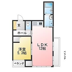 金子ビル 1LDKの間取図画像