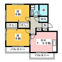 フィールドハイツ2 2DKの間取図画像