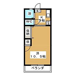 レジデンスニシイ1号棟 ワンルームの間取図画像