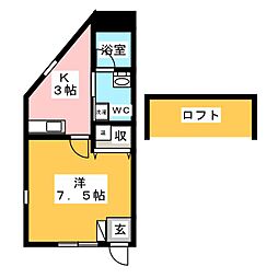 サンテラス 1Kの間取図画像