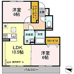 セレスティンワールA 2LDKの間取図画像