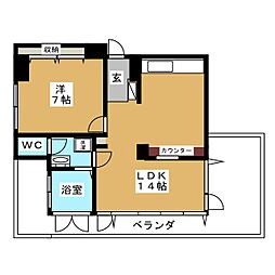 タートルストーンビル 2DKの間取図画像