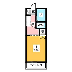 グランデュール大山 1Kの間取図画像