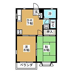 カーサ・ヒロ3番館 2DKの間取図画像