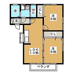 ハイツオクツ 2LDKの間取図画像
