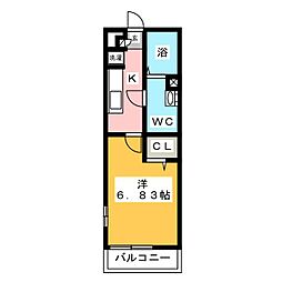 リブリ-bonheur 1Kの間取図画像