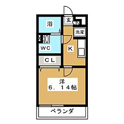リブリ-bonheur 1Kの間取図画像