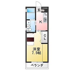 プレステージ湊 1Kの間取図画像