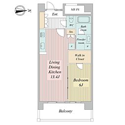 シュロスミーナ晩翠通 1LDKの間取図画像