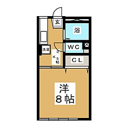タカラユアパート2 1Kの間取図画像